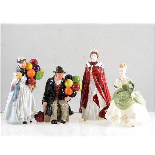 Lot 5 - Six Royal Doulton figurines, and four other figurines.