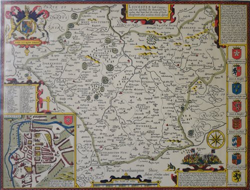 Lot 261 - A collection of maps of Leicestershire and frames Views of old Leicester (5)