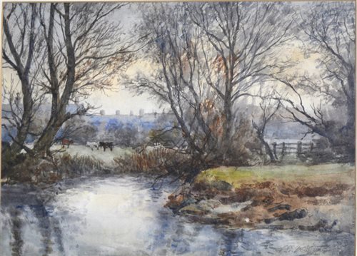 Lot 336 - J. Clifford, River landscape, signed, watercolour