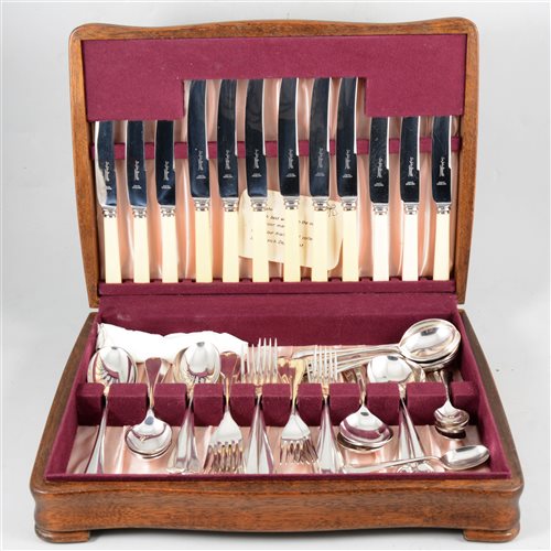 Lot 119 - A canteen of silver plated cutlery, oak case.