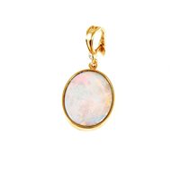 Lot 188 - An oval cabochon cut opal doublet pendant, the stone 20mm x 16mm set in a yellow metal frame, the pendant bale marked 750 set with a small brilliant cut diamond