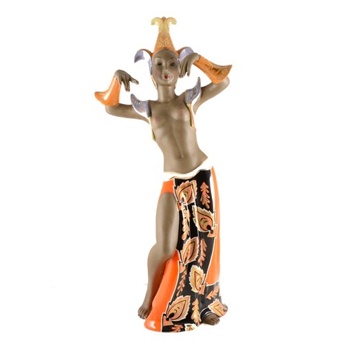 Lot 595 - An Italian Art Deco pottery figure of an exotic dancer, 'Tamoa', by C.I.A. Manna, Torino.