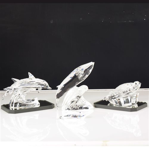 Lot 61 - Swarovski SCS Collectors Society "Mother & Child" trilogy - 'Dolphins', 'Seals' and 'Whales', members only annual editions 1990-1992. (3)