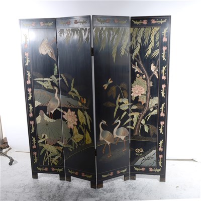 Lot 370 - Contemporary Chinese lacquer effect four-fold screen, ...
