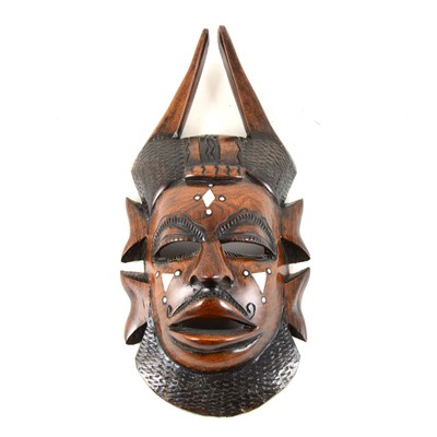 Lot 156 - Tribal style carved hardwood mask, ...