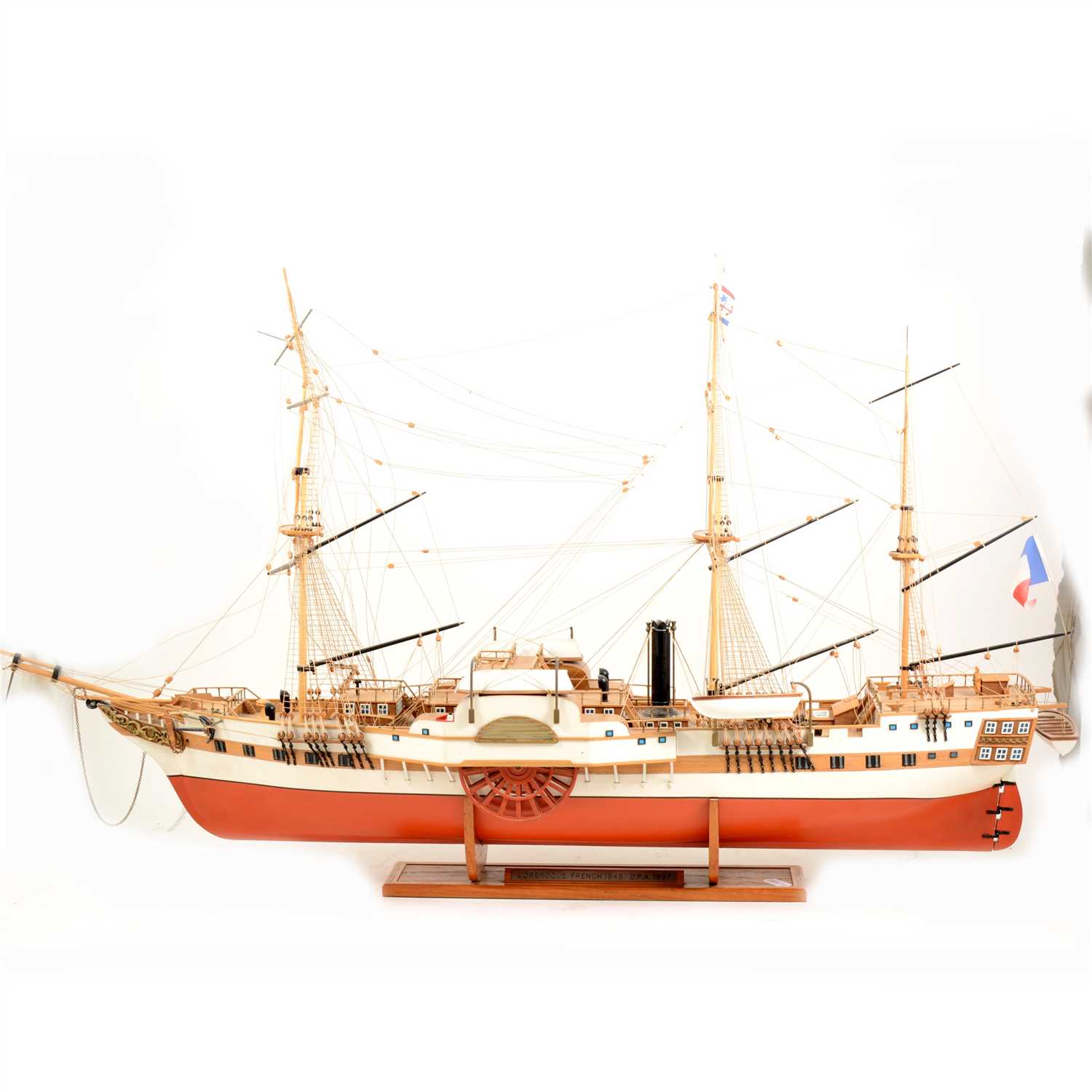 Lot 132 - Hand built scale model paddle-steamer boat, L'Orenogue 1848, France