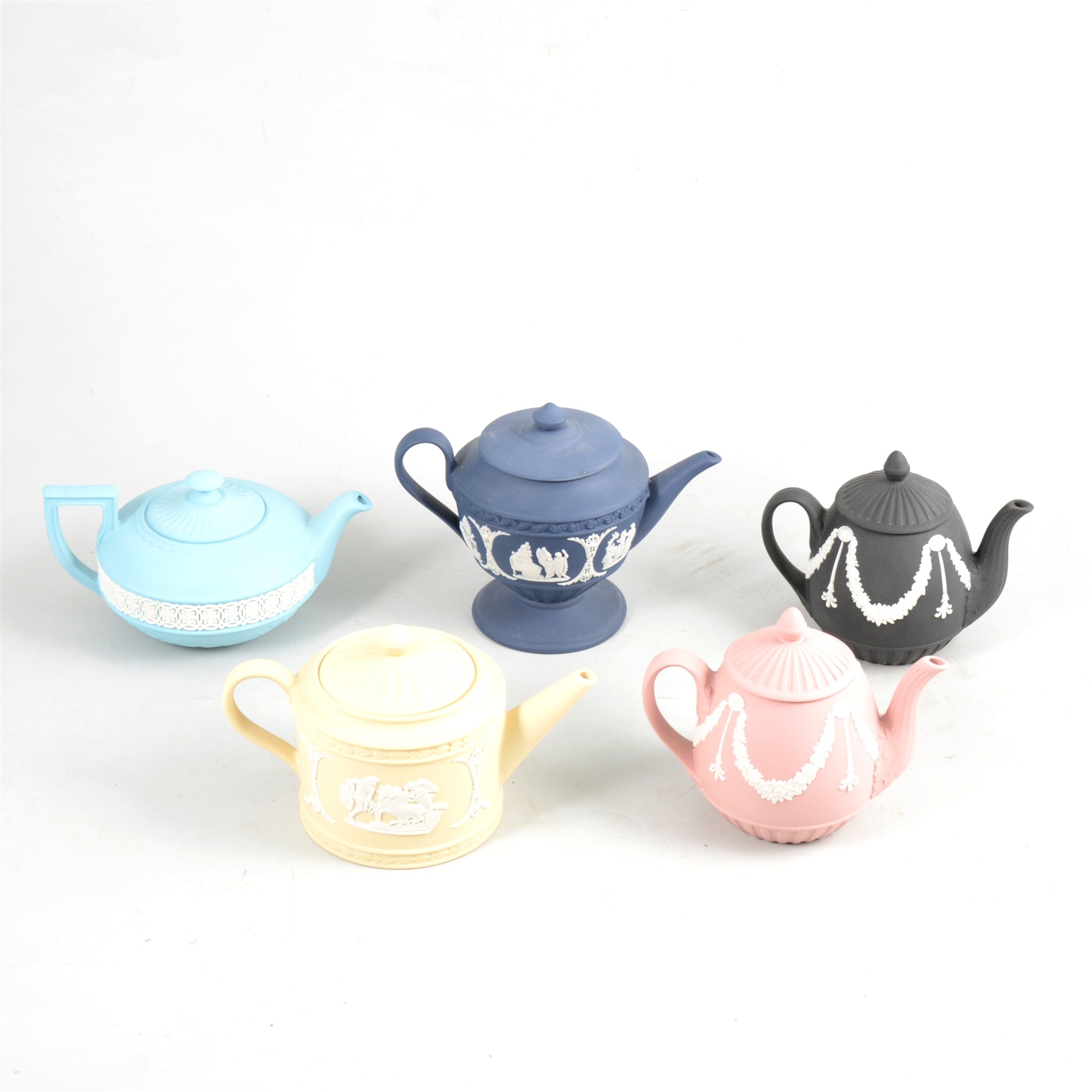 Lot 2 Seven assorted Wedgwood Jasperware teapots.