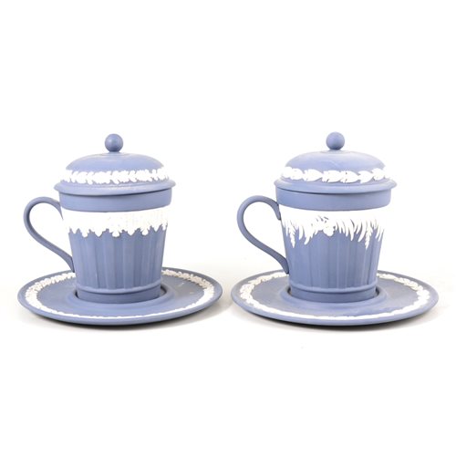 Lot 4 - Pair of Wedgwood Jasperware limited edition covered chocolate cups and saucers/ trembleuses