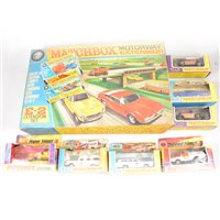 Lot 215 - Matchbox Toys, E-2 motorway extension set and other King Size and Speed King models, mostly boxed.