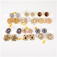 Lot 188 - Thirty pairs of vintage clip on costume jewellery earrings, coloured and clear paste stones, faux pearls, gilt metal to include earrings by Jomas (USA), Florenza, CD, etc