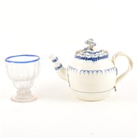 Lot 39A - 18th Century pearlware teapot, damaged., and 19th Century swirl fluted glass with blue rim