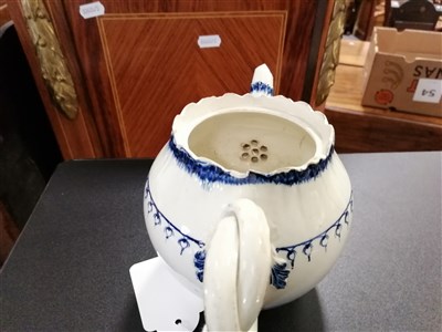 Lot 39 - 18th Century pearlware teapot, damaged., and 19th Century swirl fluted glass with blue rim