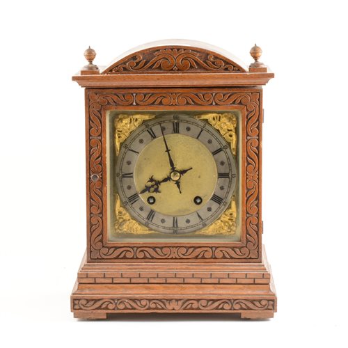 Lot 181 - German oak case mantel clock, ...