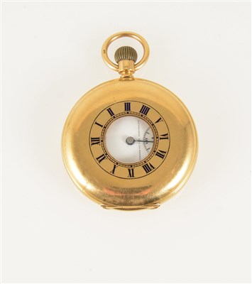 Lot 197 - W Bryer & Sons London - Makers to The Admiralty, an 18 carat yellow gold half hunter pocket watch, the white enamel dial having a roman numeral chapter ring and subsidiary seconds dial