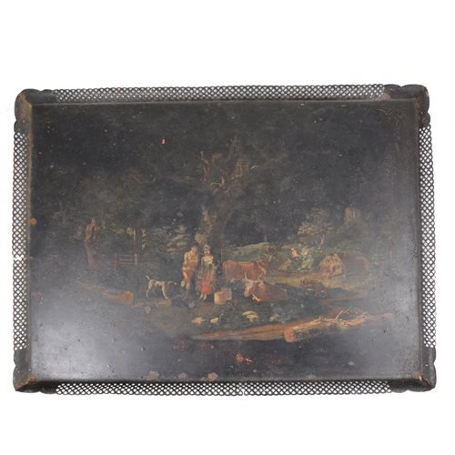 Lot 106 - Painted metal tray, gilt framed mirror, with selection of prints and pictures.