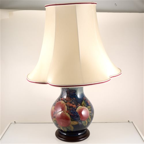 Lot 541 - A Moorcroft Pottery table lamp, 'Finches' design by Sally Tuffin.