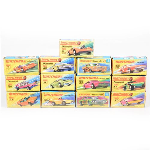 Lot 222 - Matchbox Toys; Superfast series die-cast models, all boxed (13).