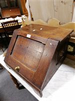 Lot 389 - Oak coal box, panelled flap front, width 45cm.