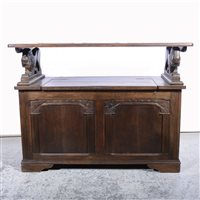 Lot 421 - Oak and stained wood monks bench