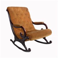 Lot 430 - Victorian style rocking chair, old gold button dralon upholstery, width 68cm.