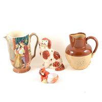 Lot 26 - Two trays of ceramics, Beswick green leaf salad dishes, Royal Doulton small size character jugs, a Beswick "Romeo & Juliet" jug number 1214
