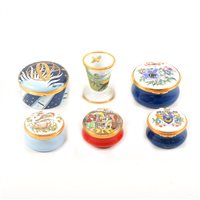Lot 4 - Fifteen modern enamel pill boxes and two miniature vases, a Royal Worcester miniature mug dated 1901, miniature Mason's "Chartreuse" plate.