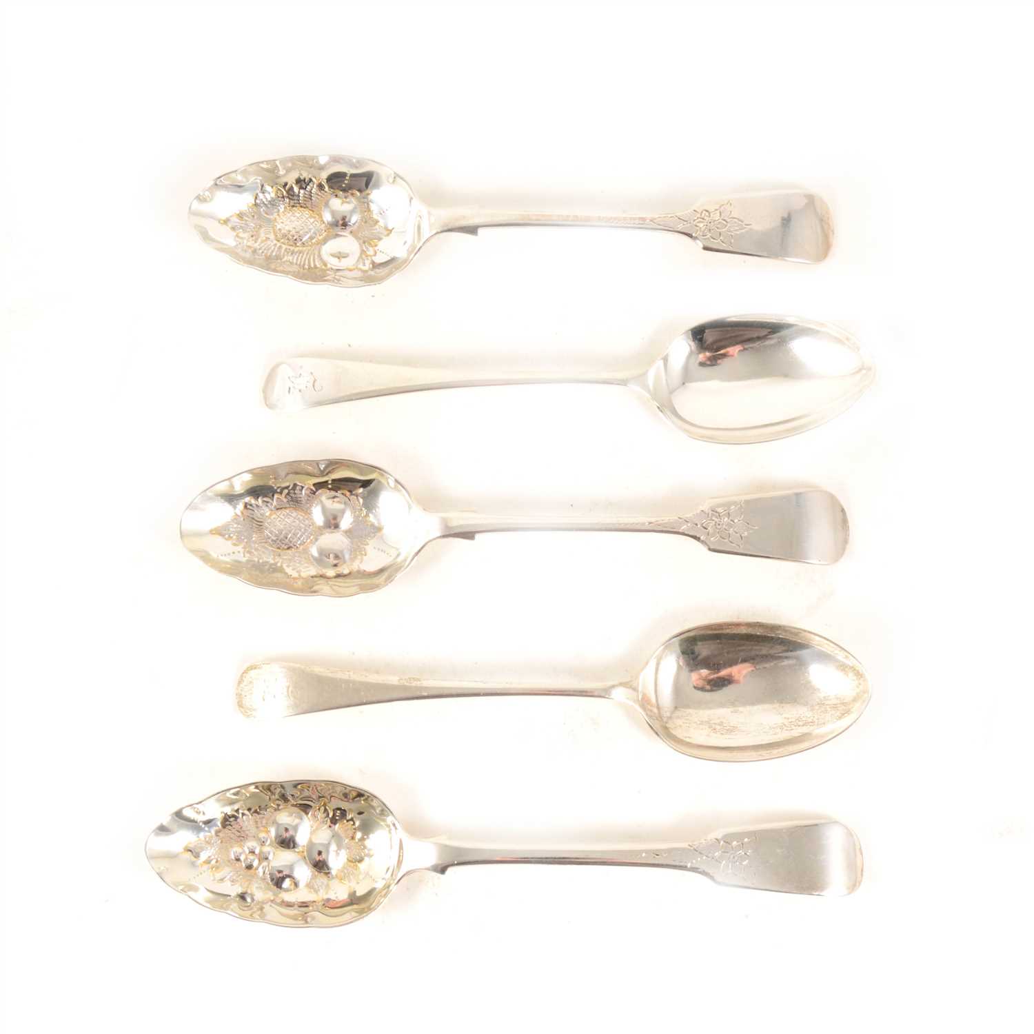 Lot 151 - Six silver tablespoons, various dates and makers, all with varying engraved initials ‘B’