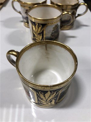 Lot 22 - A part set of Derby porcelain coffee cans and saucers, circa 1800