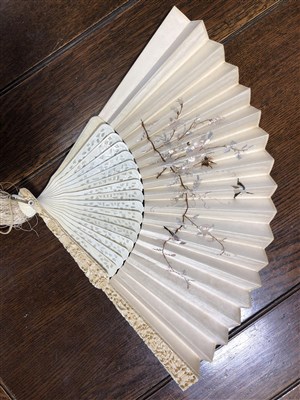 Lot 82 - Cantonese carved ivory  and silk embroidered fan, circa 1900