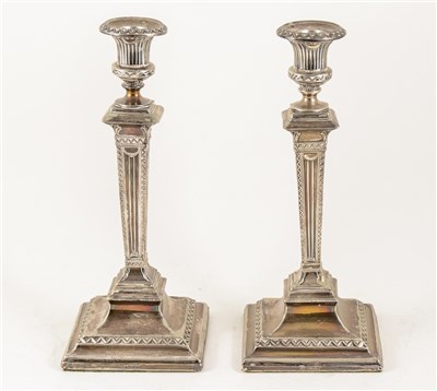 Lot 236 - Pair of Victorian silver table candlesticks, Roberts & Belk, Sheffield 1891
