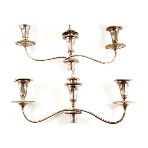 Lot 108 - Pair of electroplated three light candelabra fitments