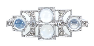 Lot 171 - A moonstone and diamond brooch in the Art Deco style.