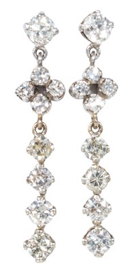Lot 177 - A pair of diamond drop earrings.