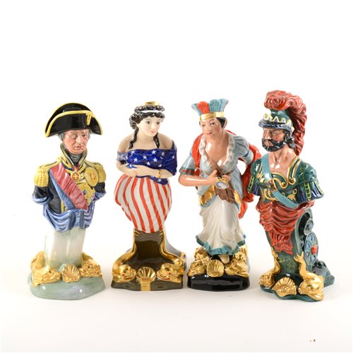 Lot 22 - Collection of six Royal Doulton Ships figure heads, Chieftain HN29292, Nelson HN2928, Pocahontas HN2930, Lalla Rookh HN2910, Ajax HN2908 and Benmore HN2909, (with boxes), (6).