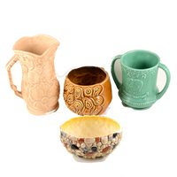 Lot 33 - Sylvac commemorative loving cup, Coronation of George VI, No. 1321, 16cm, Portmeirion planter, a collection of vases and planters, (2 boxes).