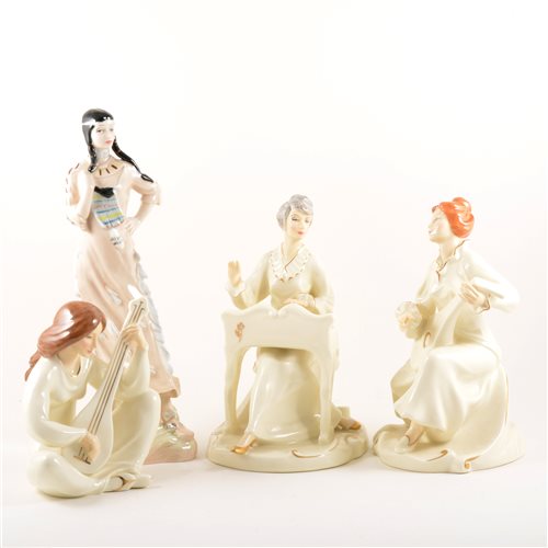 Lot 49 - Four Royal Doulton Enchantment figures, Serenade HN2753, (x 2), Musicale and Lyric, together with three Royal Doulton Reflections models, (7)