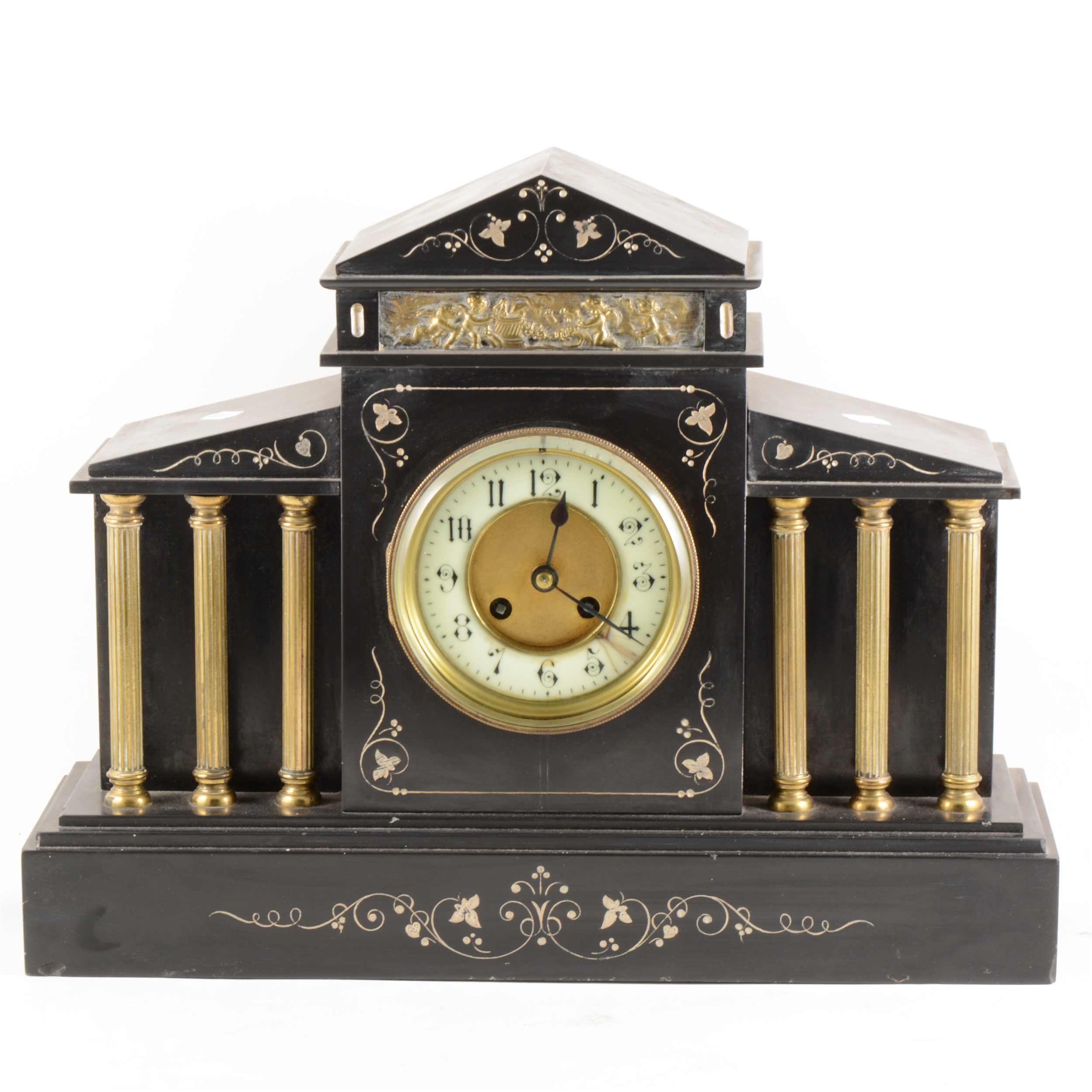 Lot 118 - French black marble mantel clock,