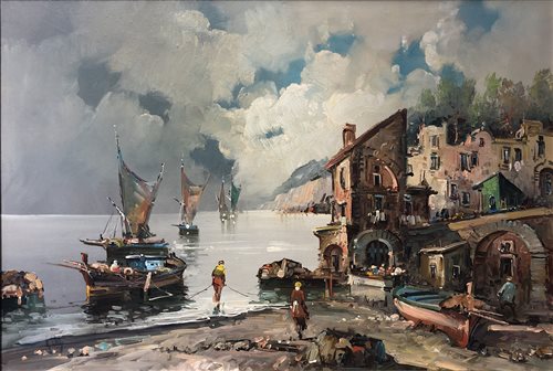 Lot 243 - Johan Neumann, maritime scene, signed, oil on canvas.