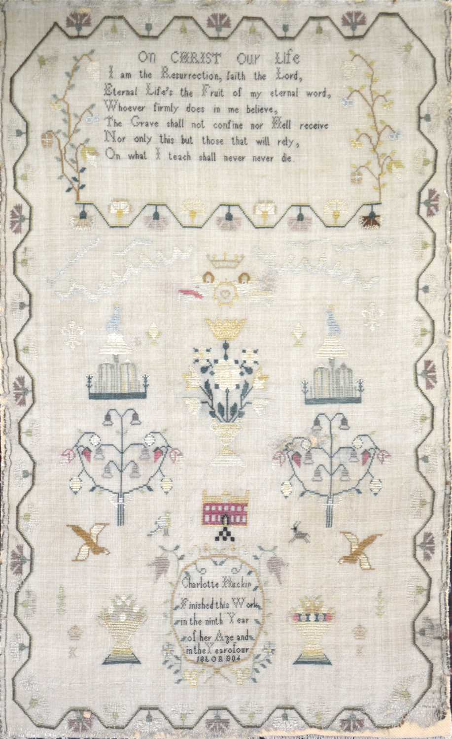 Lot 304 - George III sampler, Charlotte Seurrell, Her Work, February 1788, ...