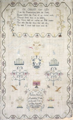 Lot 304 - George III sampler, Charlotte Seurrell, Her Work, February 1788, ...
