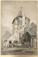 Lot 251 - After John Sell Cotman,"The North West Tower Yarmouth", engraving, 35.3cm x 25cm, another by same artist, "The Tower of Dereham Church", a hand-coloured engraving of Kelmarsh Hall