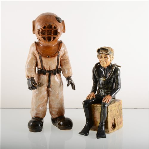 Lot 24 - Two art pottery figures of Deep-sea Divers, by Christine Goldstone