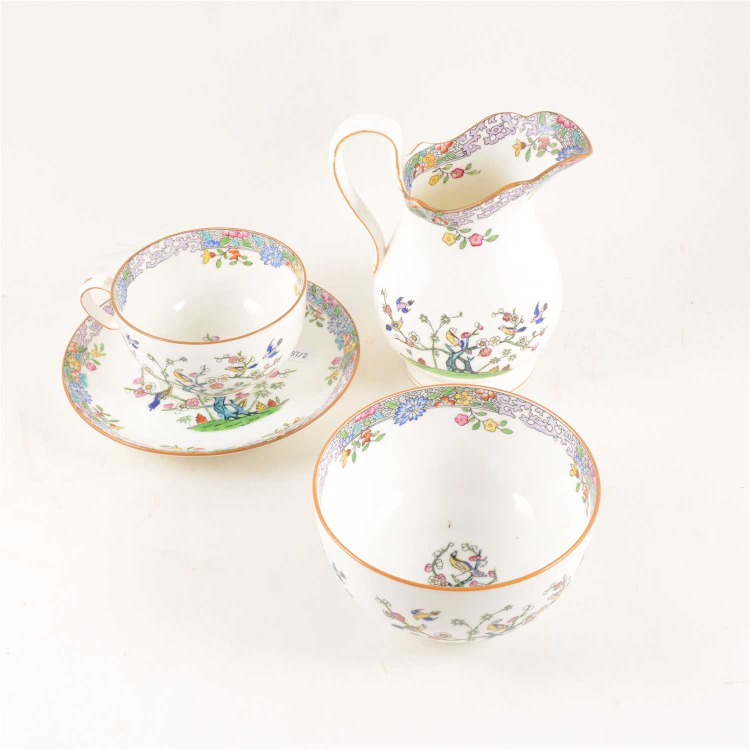Lot 88 - Minton bone china tea set, decorated with songbirds and blossom.