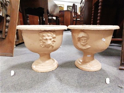 Lot 424A - Near pair of Victorian painted cast iron pedestal garden urns