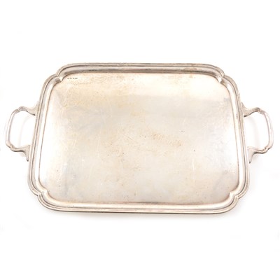 Lot 244 - A rectangular silver twin handled tea tray by Viner's Ltd (Emile Viner)