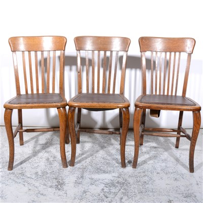 Lot 307 - Set of four Edwardian oak office chairs, ...