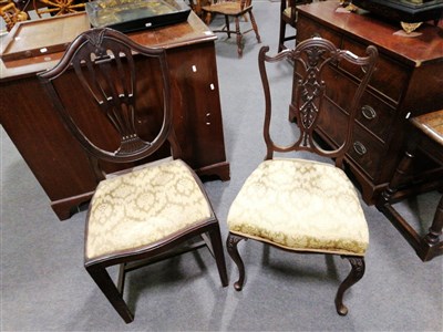 Lot 408 - Pair of mahogany elbow chairs and two occasional chairs, (4).