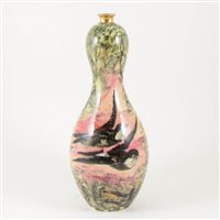 Lot 525A - An Art Nouveau pottery gourd vase with Swallows, by Thomas Forester & Sons, signed Dean