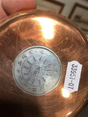 Lot 131 - Chinese engraved brass shallow bowl, ...