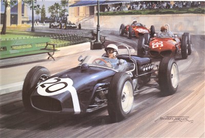 Lot 350 - After Michael Turner, 1961 Monaco Grand Prix, signed colour print, ...